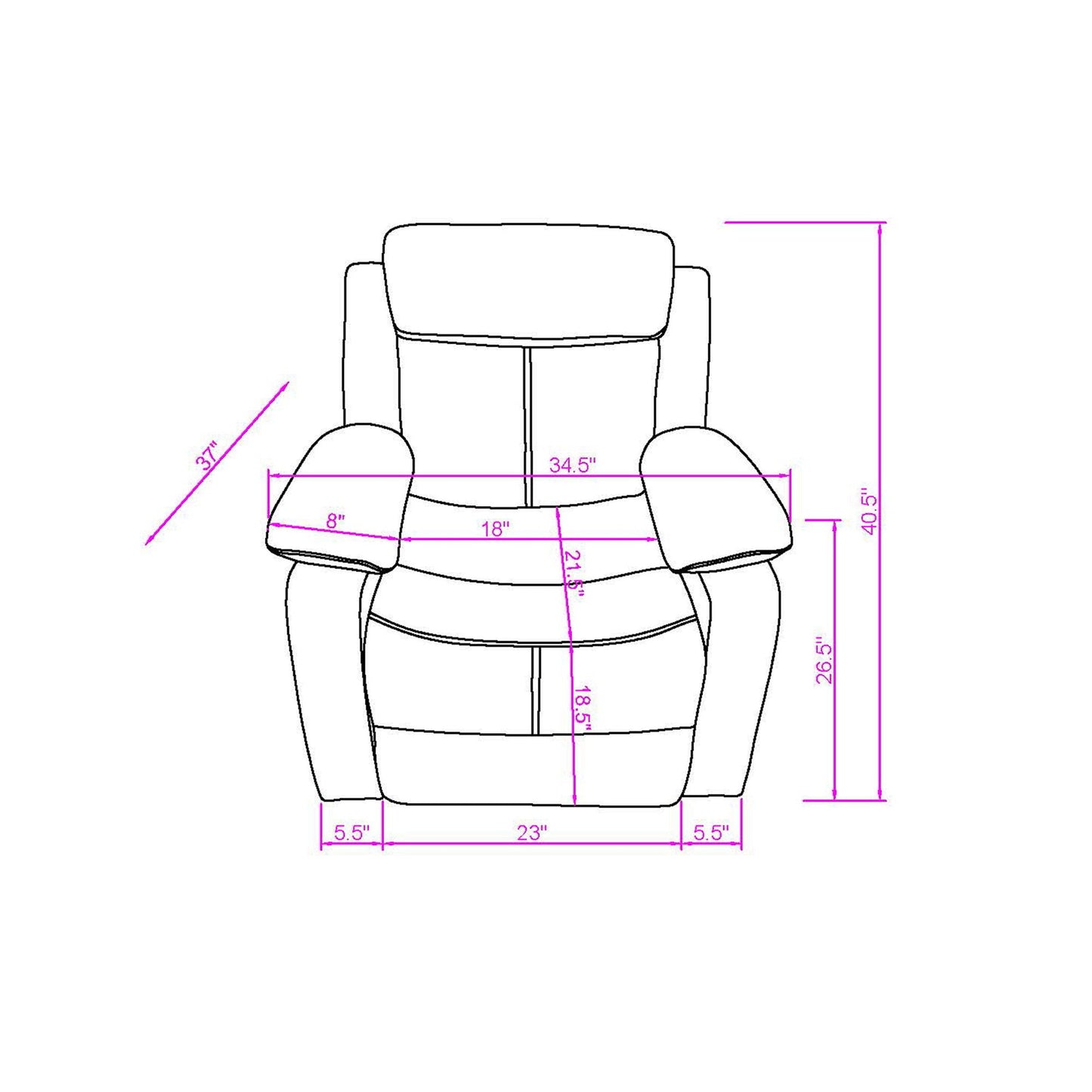 Blanche Glider Recliner With Led And Pillow Arms