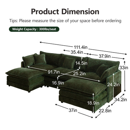 U-shaped sectional sofa with reversible footrest in dark green velvet by HouseOfZazla on Tampa Home & Garden Store