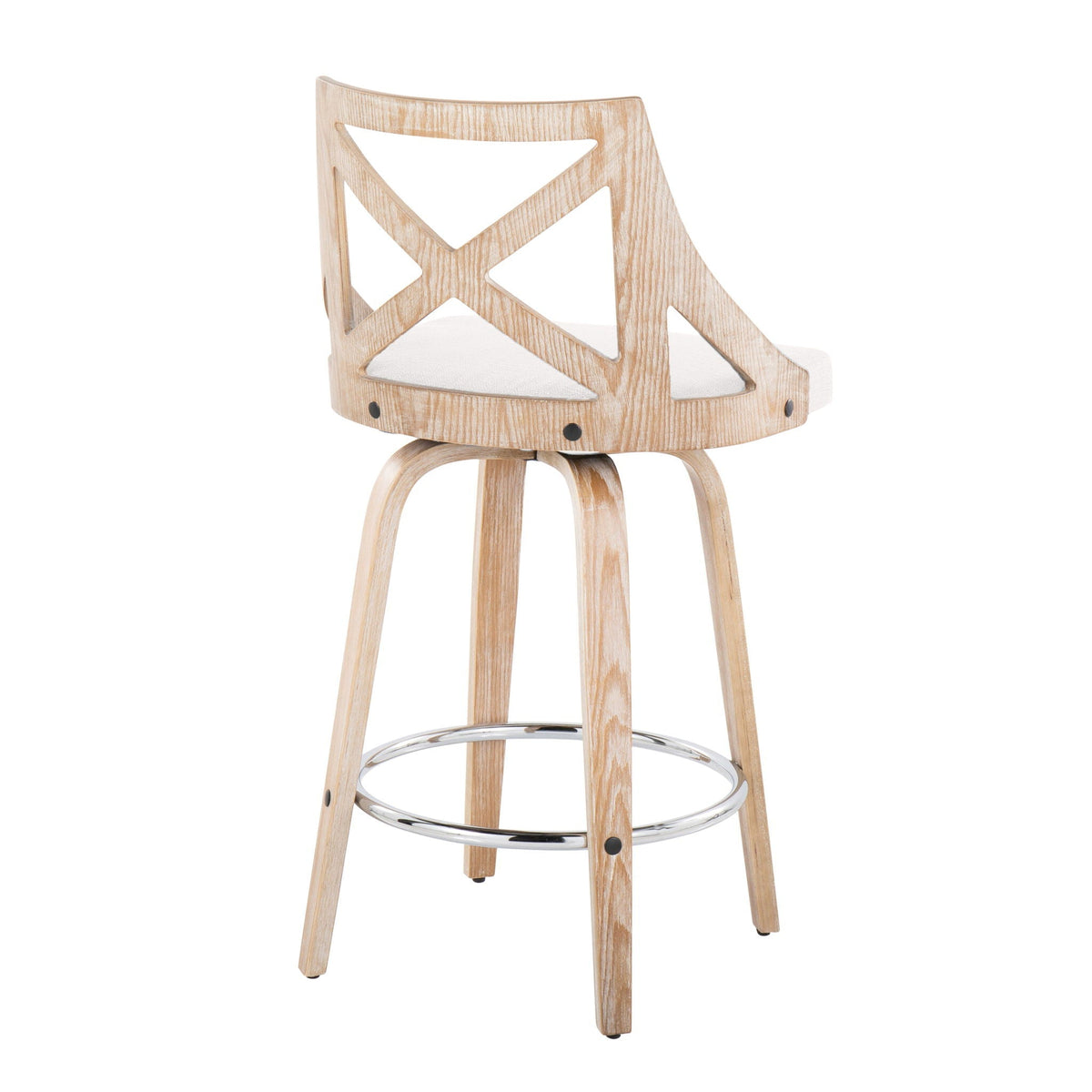 Farmhouse fixed-height counter stool set of 2 with swivel seat natural wood cross-back beige on Tampa Home & Garden Store