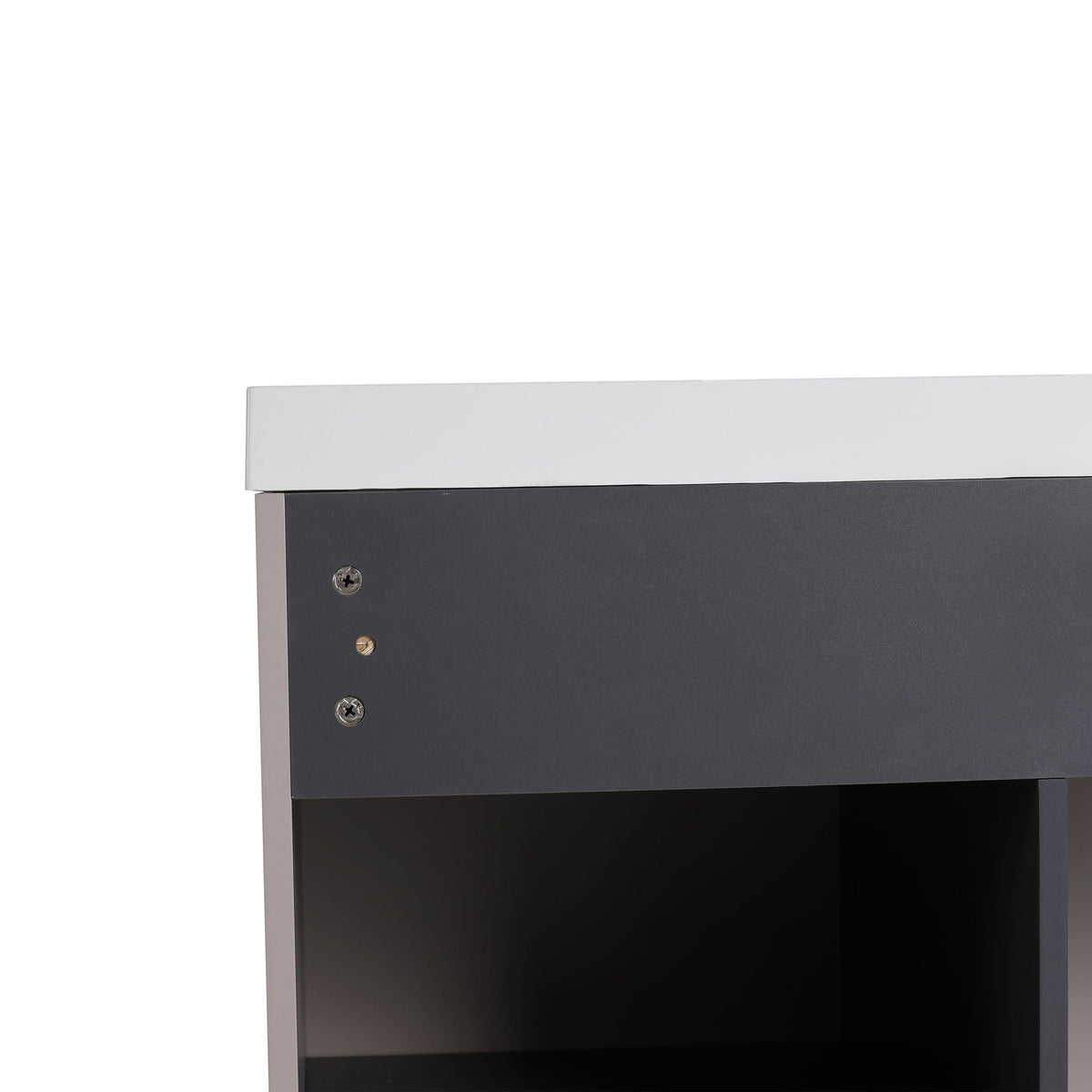 HouseOfZazla freestanding vanity with soft-close, dark charcoal cabinet and light gray top on Tampa Home & Garden Store