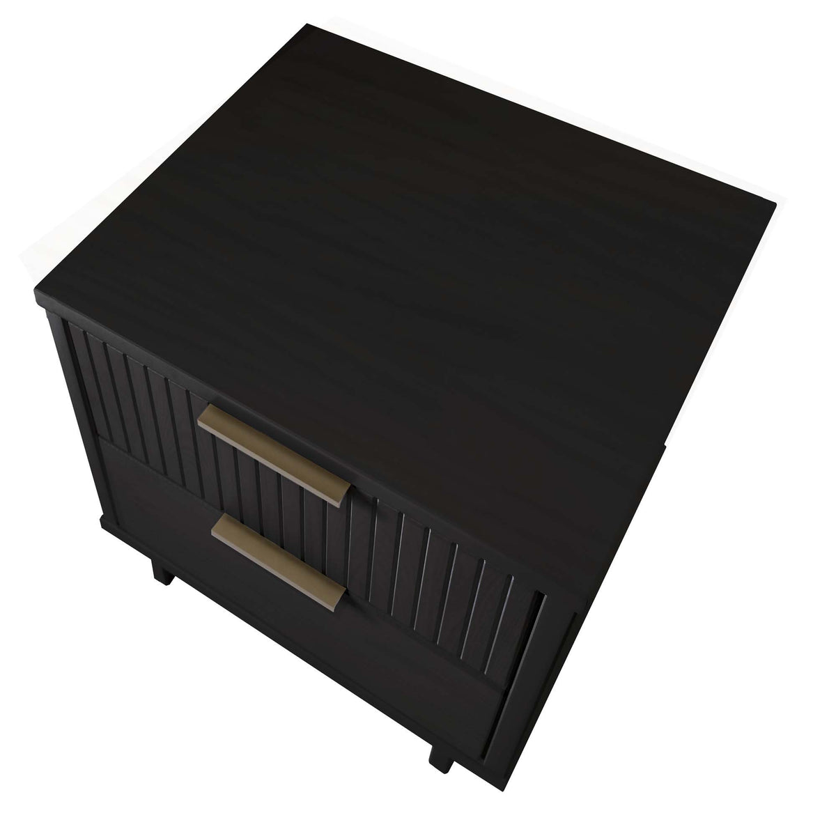 Granville Nightstand with 2 drawers in black solid wood, vertical slat front, gold-tone pulls on Tampa Home & Garden Store