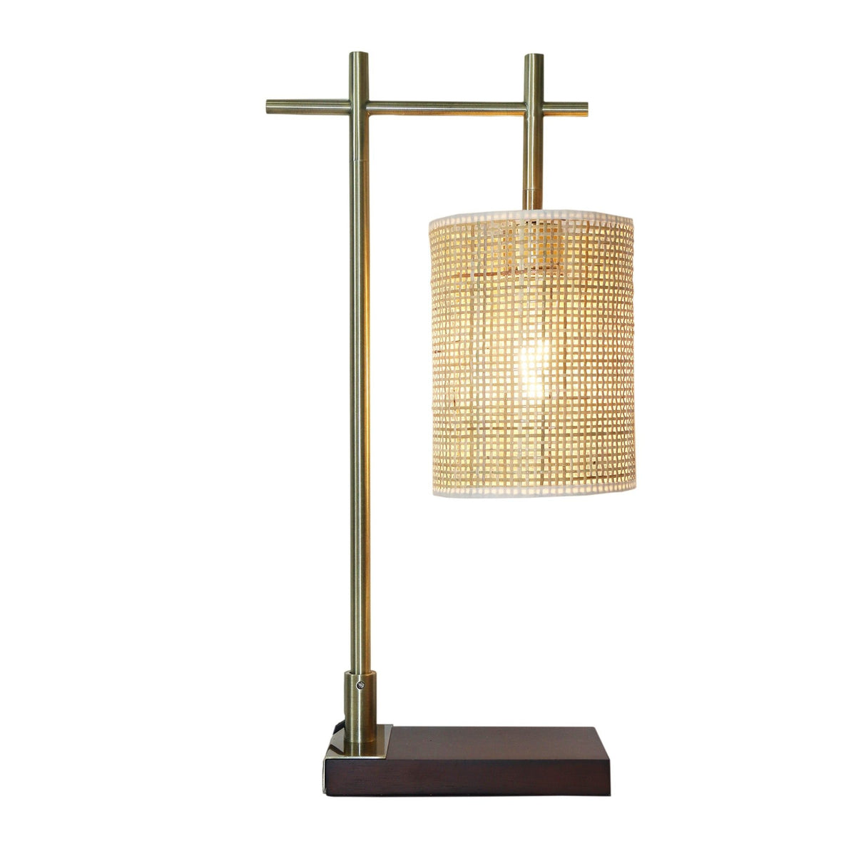 Bronze bedroom table lamp by HouseOfZazla with woven lattice shade on dark wood base on Tampa Home & Garden Store