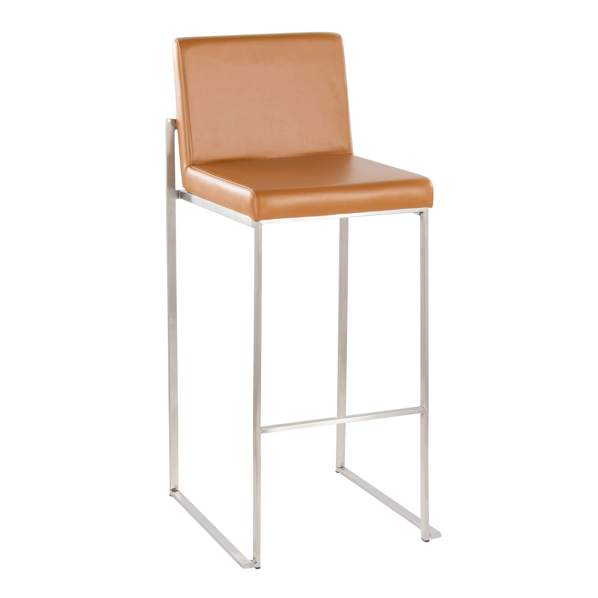 Contemporary high back barstool with tan leather upholstery and chrome metal legs HouseOfZazla on Tampa Home & Garden Store