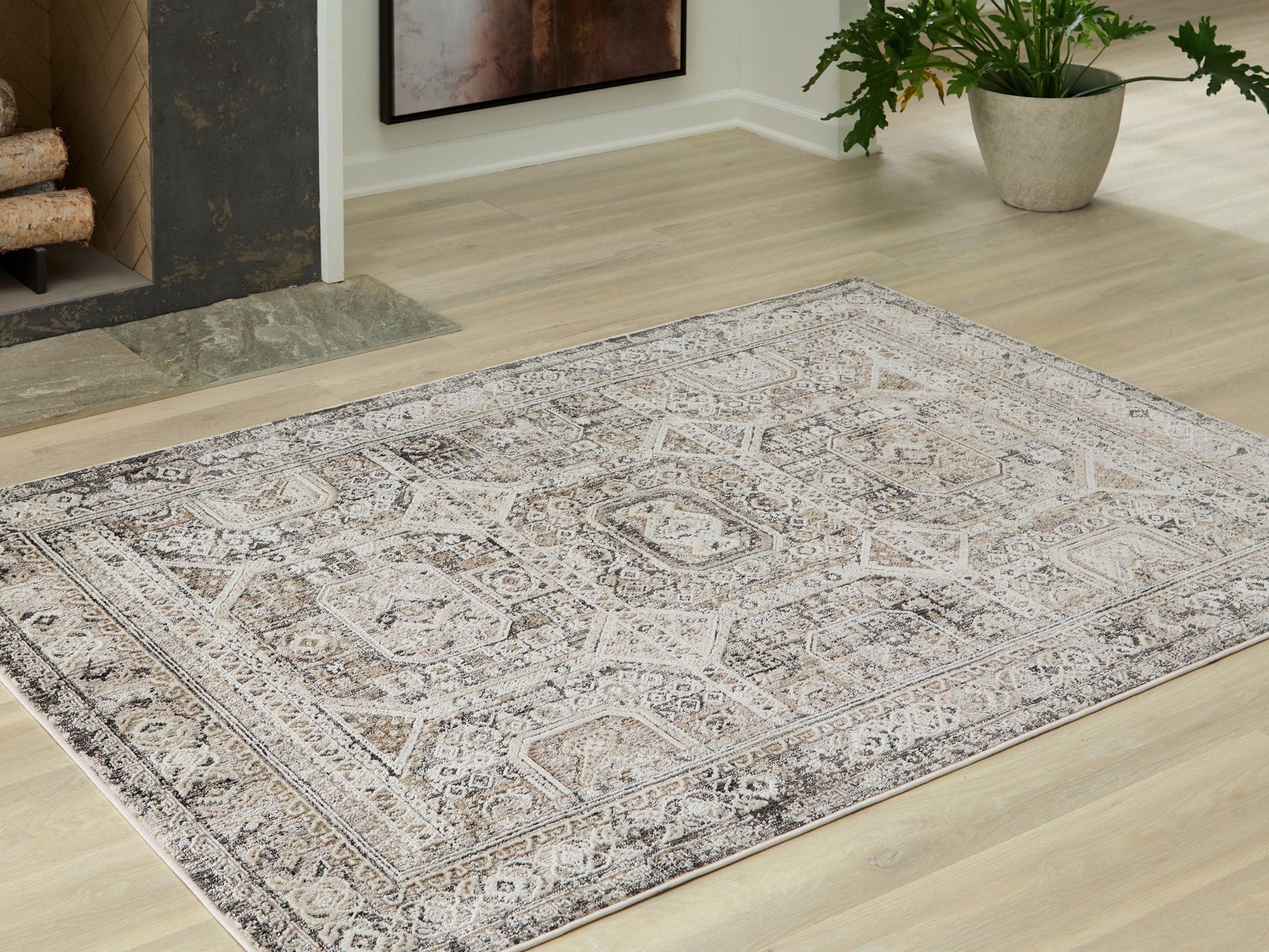 Junley rug beige gray oriental pattern, Unique Piece Furniture area rug on Tampa Home & Garden Store