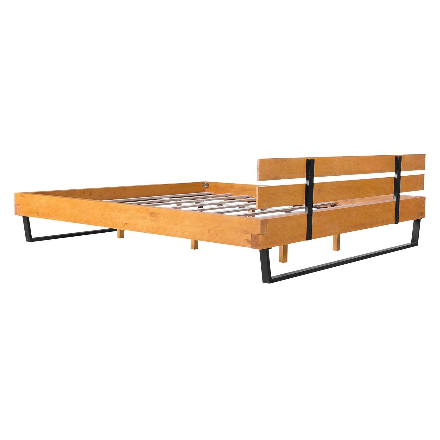 Solid Pine Wood Bed Frame and Black Accents