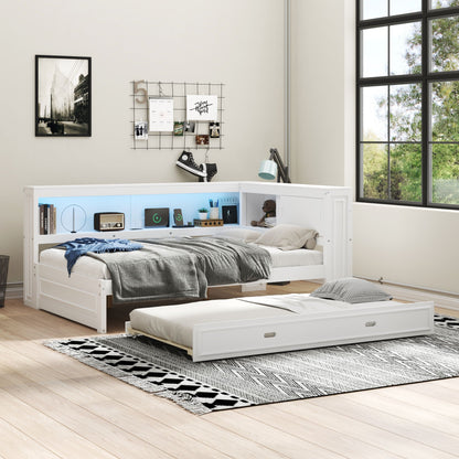Daybed With Storage Shelves, LED, USB, And Trundle white frame pull-out trundle by HouseOfZazla on Tampa Home & Garden Store