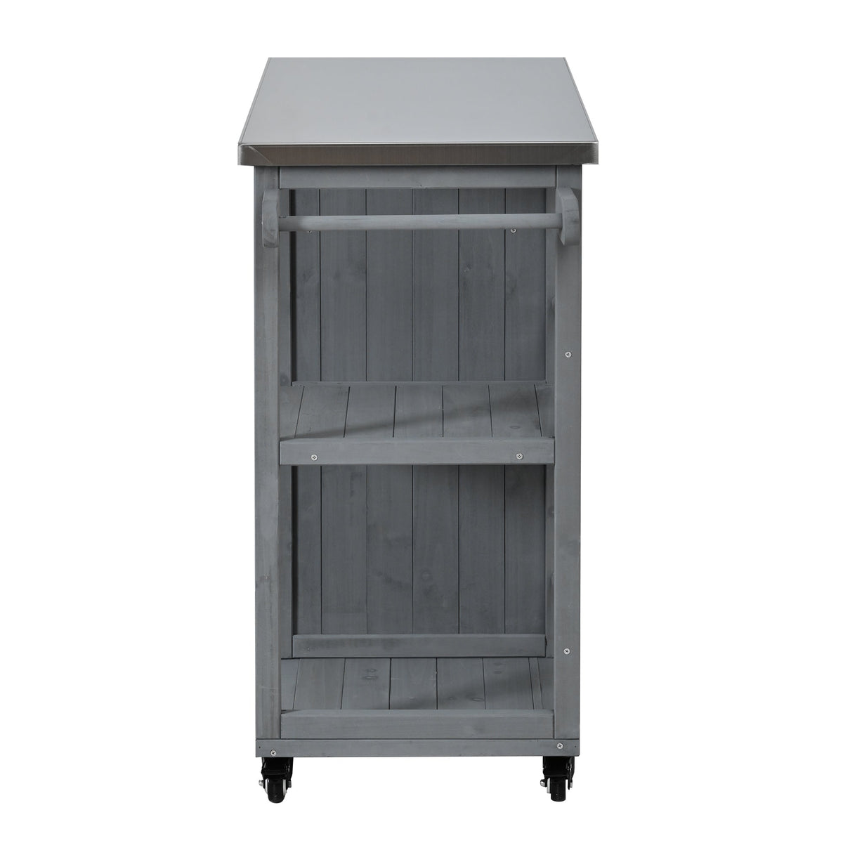 Outdoor kitchen island fir wood prep station with stainless steel top on caster wheels on Tampa Home & Garden Store