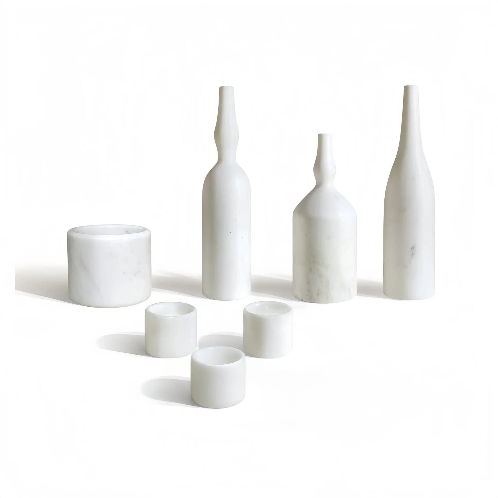 7-piece marble living room accessories set with white marble vases and bowls on Tampa Home & Garden Store