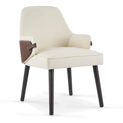 Indoor dining chair set of 2 in beige upholstery with brown armrest panels and dark legs on Tampa Home & Garden Store