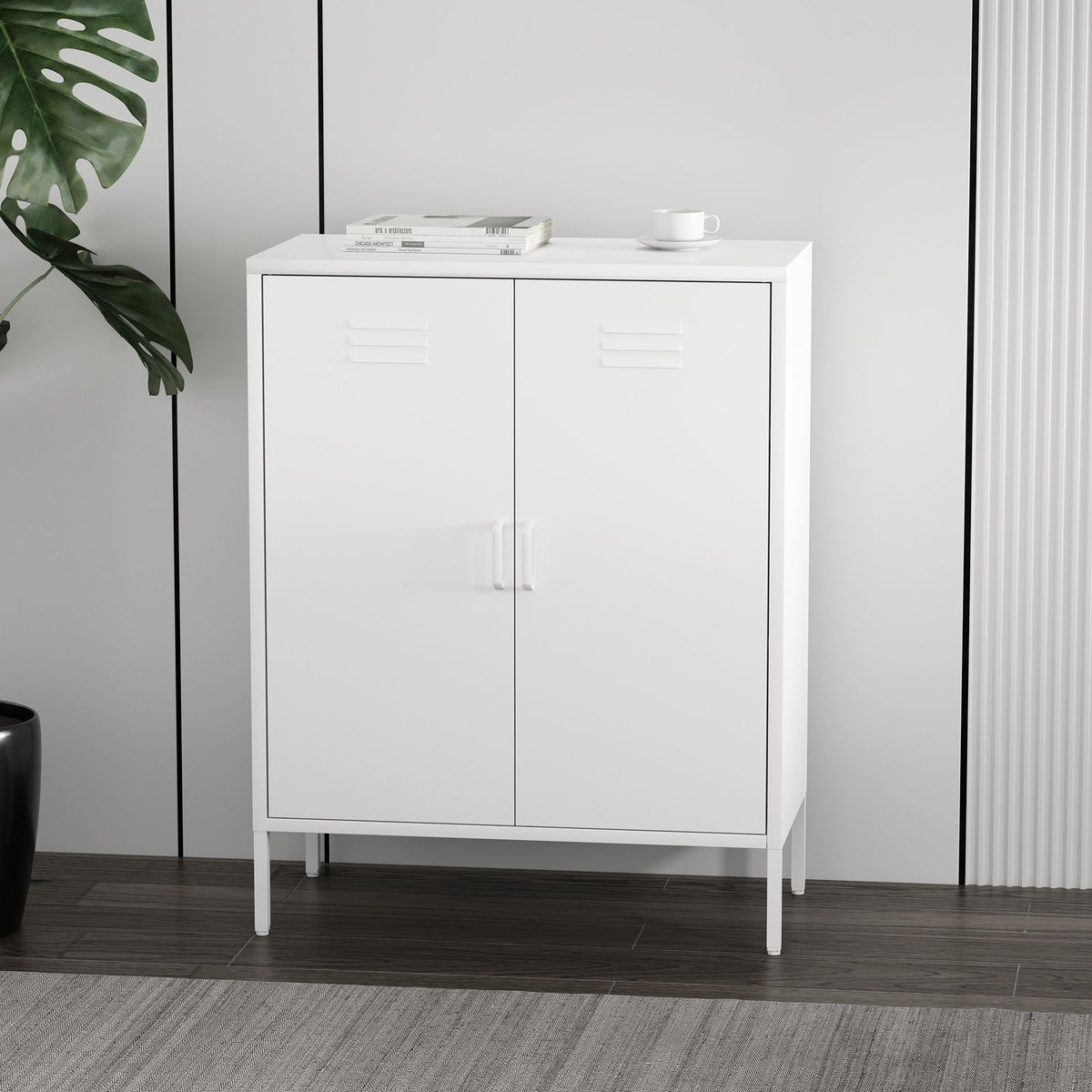 Accent cabinet with adjustable shelves white steel finish, two-door cabinet on Tampa Home & Garden Store