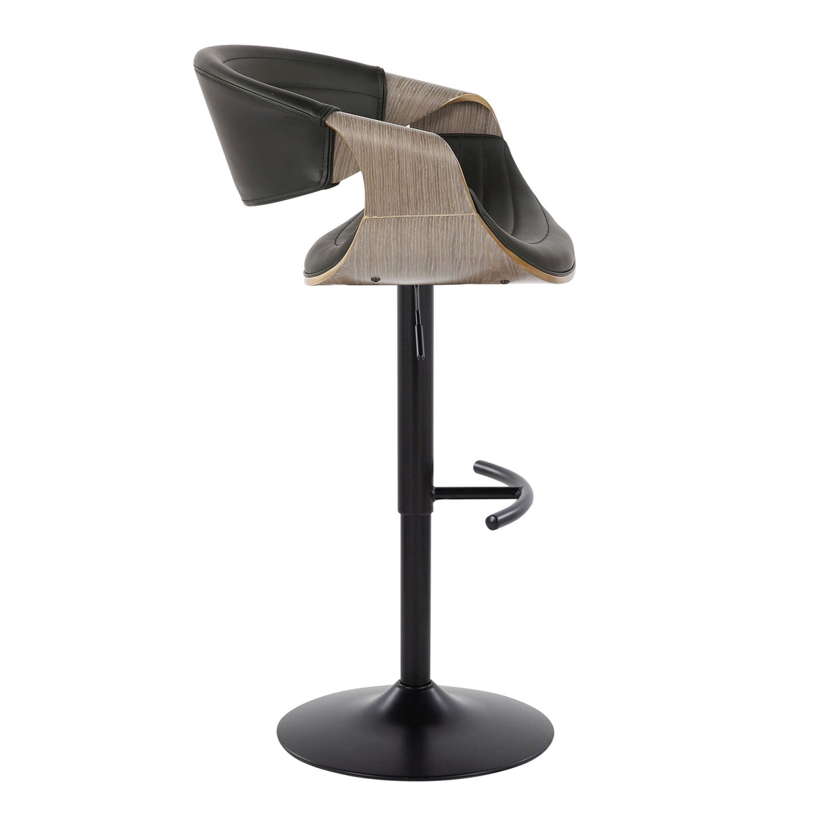 Symphony adjustable barstool with swivel, black seat and beige wood-grain back, pedestal base on Tampa Home & Garden Store