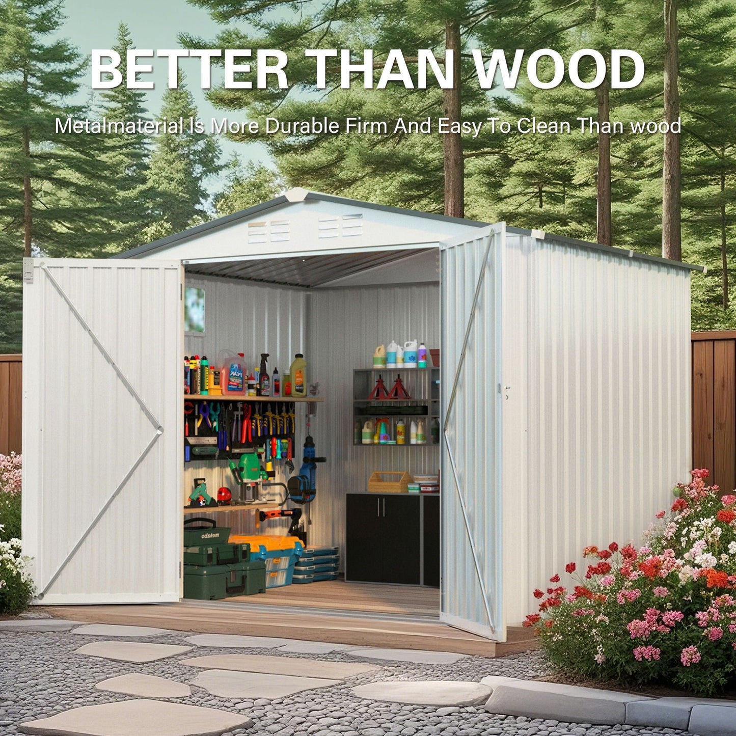Metal Garden Storage Shed Pitched Roof And Door