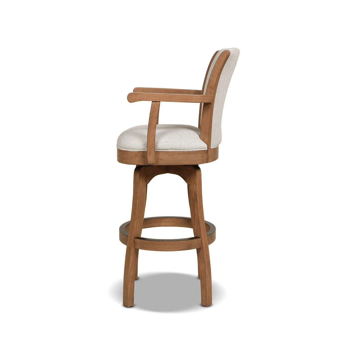Williams Swivel Bar Stool with solid oak frame, beige upholstery, 28–30 in HouseOfZazla on Tampa Home & Garden Store