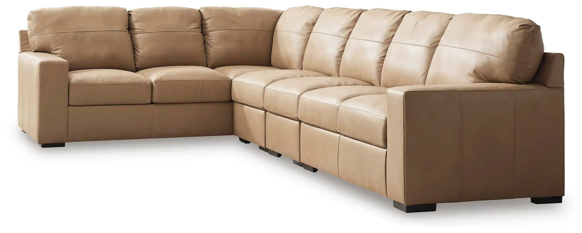 Bandon Sectional tan leather sofa by Unique Piece Furniture with plush cushions and dark feet on Tampa Home & Garden Store