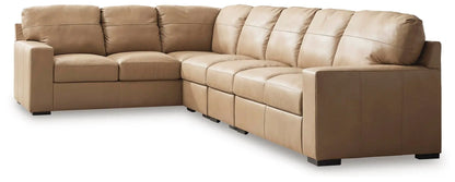 Bandon Sectional tan leather sofa by Unique Piece Furniture with plush cushions and dark feet on Tampa Home & Garden Store