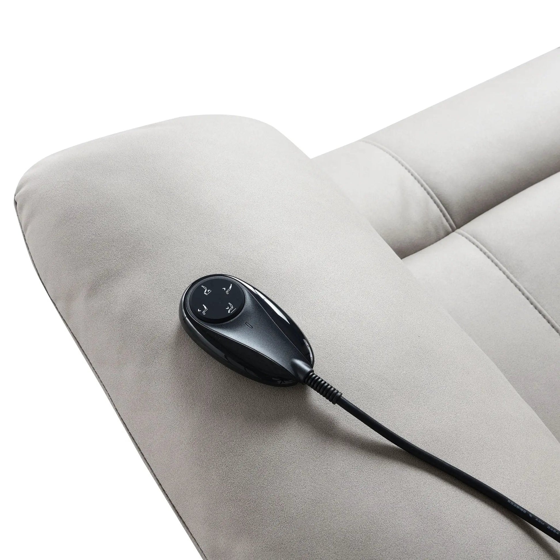 Chriki Power Motion Recliner with Lift Massage Chair beige upholstery with control dial on arm on Tampa Home & Garden Store