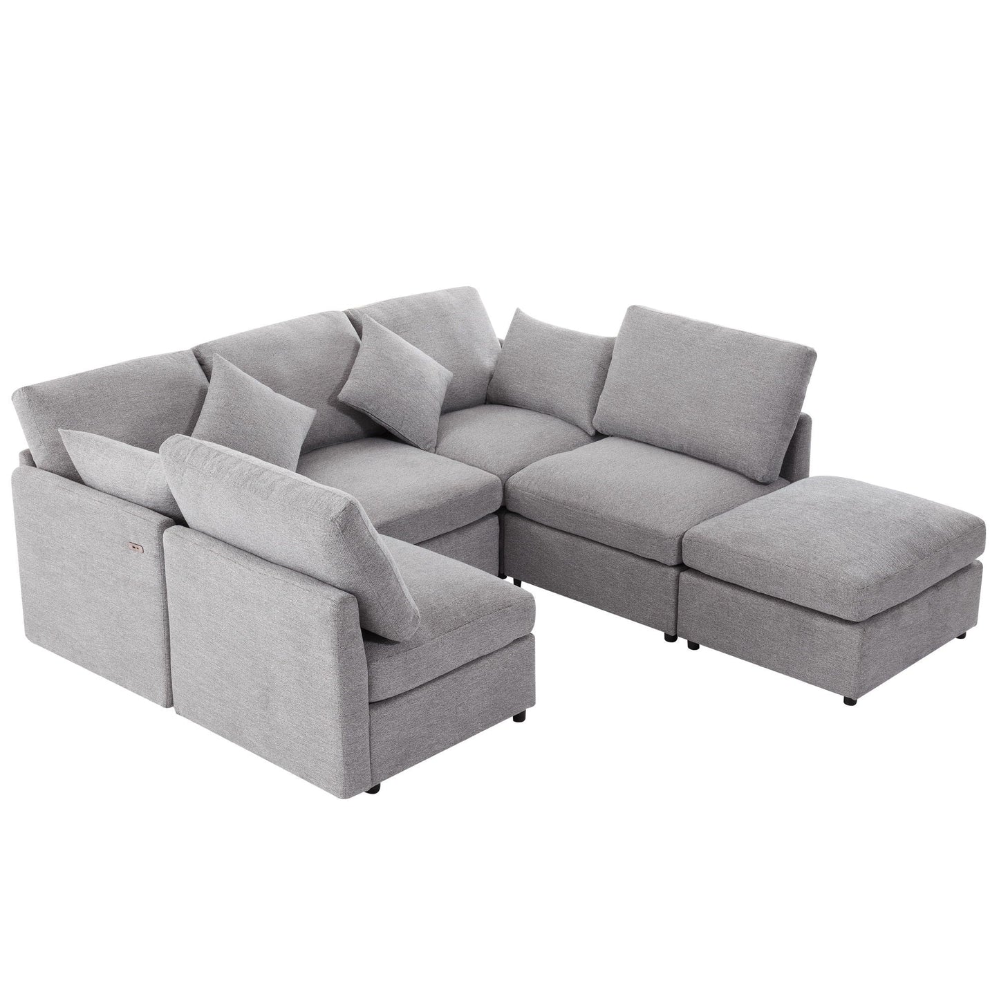 Sectional sofa modular U-shaped with ottoman in light gray fabric by HouseOfZazla 2pc set on Tampa Home & Garden Store