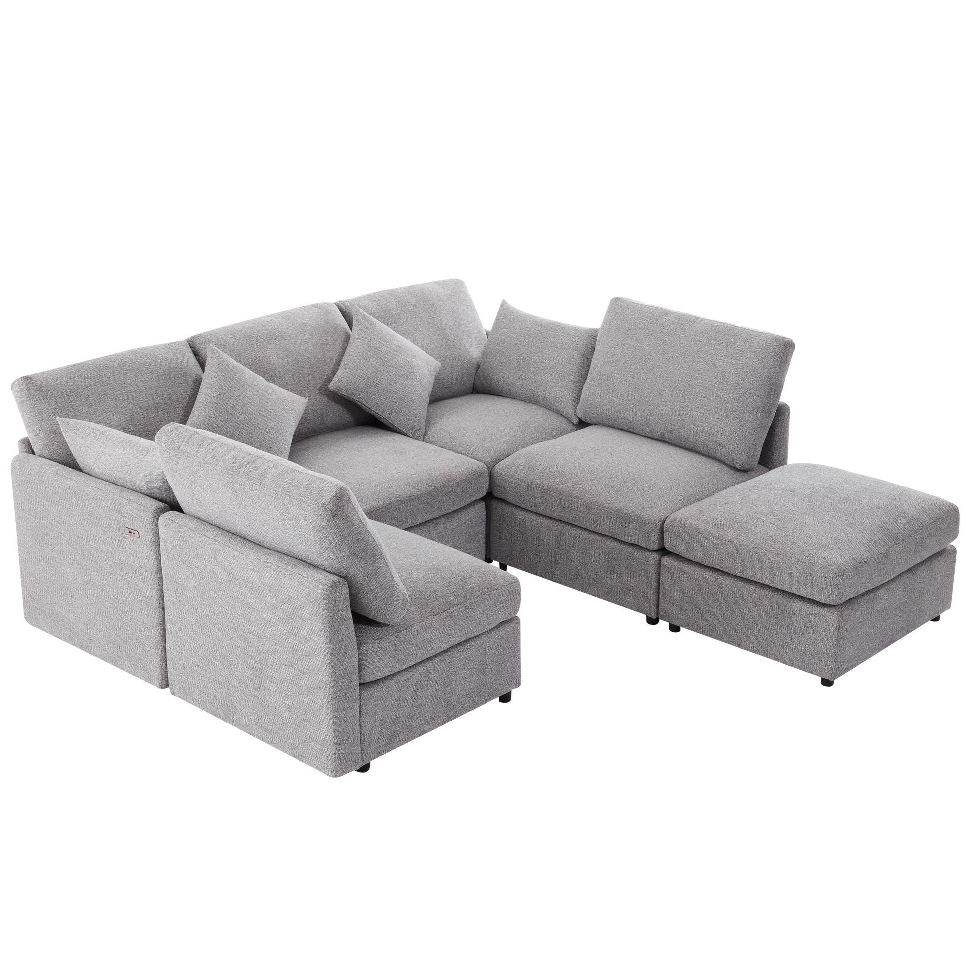 Sectional sofa modular U-shaped with ottoman in light gray fabric by HouseOfZazla 2pc set on Tampa Home & Garden Store