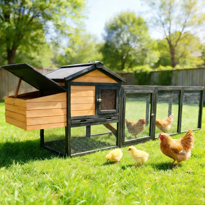 HouseOfZazla chicken coop with run and nesting box, wooden brown panels on Tampa Home & Garden Store