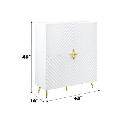 High gloss white accent cabinet with diagonal ribbed doors and gold legs, 46x43x16 in on Tampa Home & Garden Store