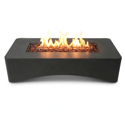 56-inch Propane Fire Pit Table by HouseOfZazla, rectangular black outdoor gas fire pit with lava rocks on Tampa Home & Garden Store