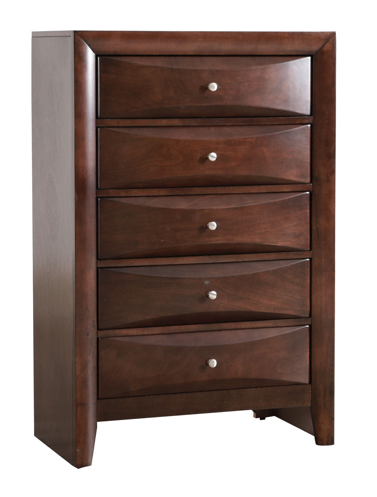 Accent Chest with Molded Resin Drawer Fronts, dark wood finish, 6 drawers with silver knobs on Tampa Home & Garden Store
