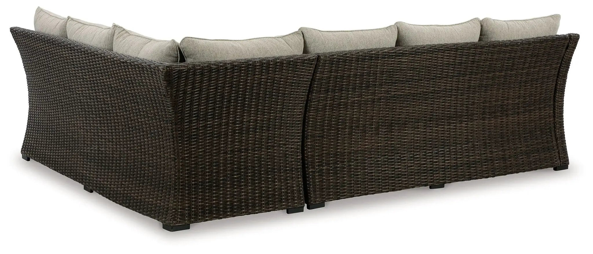Brook Ranch 3-piece outdoor sofa sectional bench set in brown wicker with beige cushions on Tampa Home & Garden Store