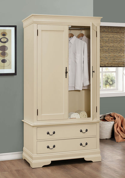 Chifforobe armoire cream finish with hanging bar by HouseOfZazla, open door reveals shirts on Tampa Home & Garden Store