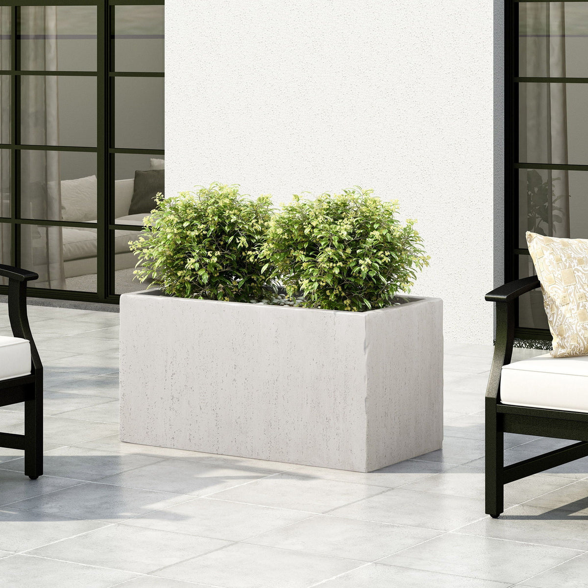 Modern Outdoor Planter by HouseOfZazla in light gray concrete with lush green shrub on Tampa Home & Garden Store