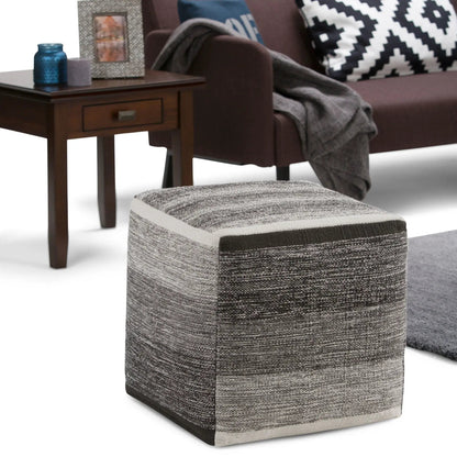 Naya Upholstered Cube Pouf 2-pack in grey textured fabric for living room accents on Tampa Home & Garden Store
