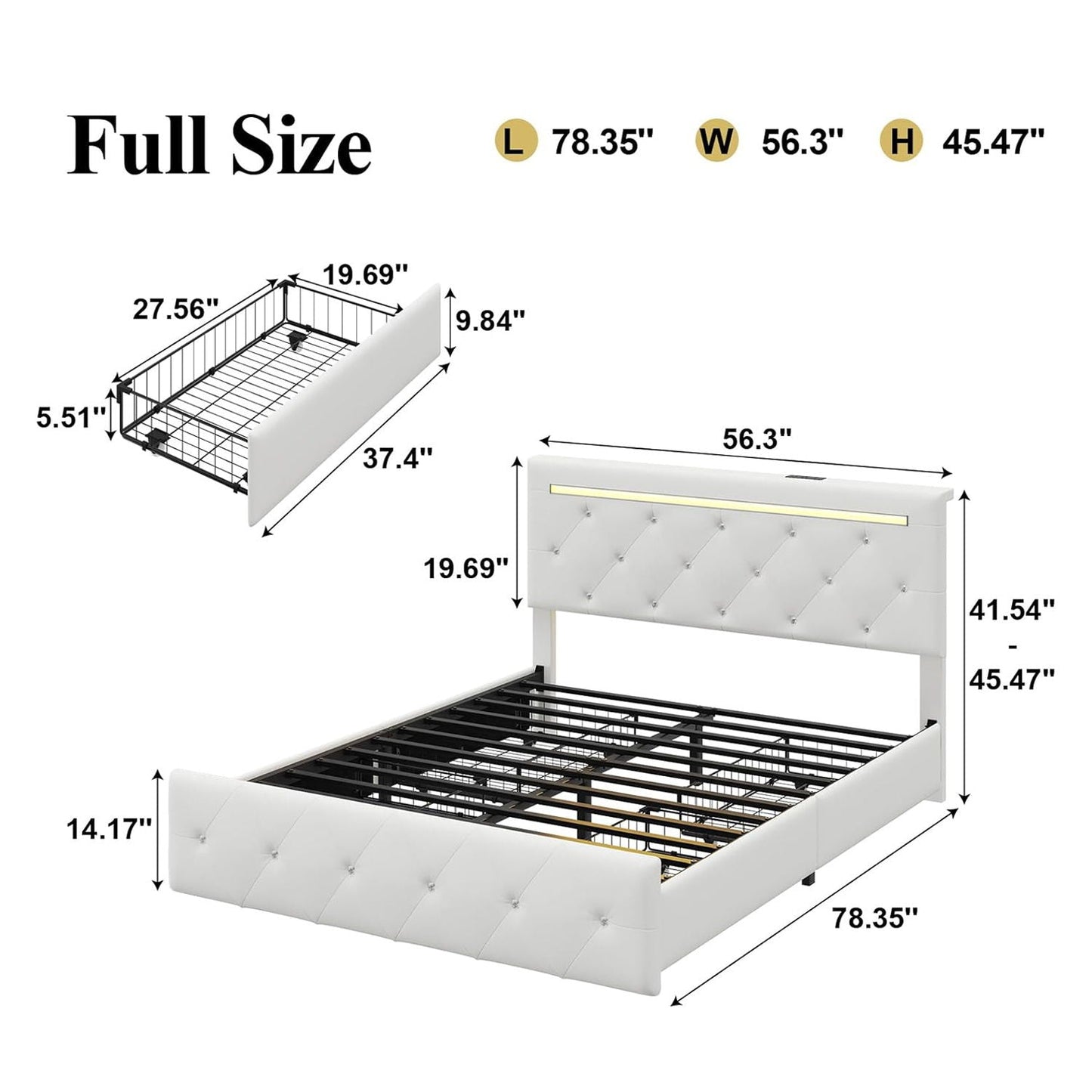 Upholstered Bed Frame with LED Lights Storage