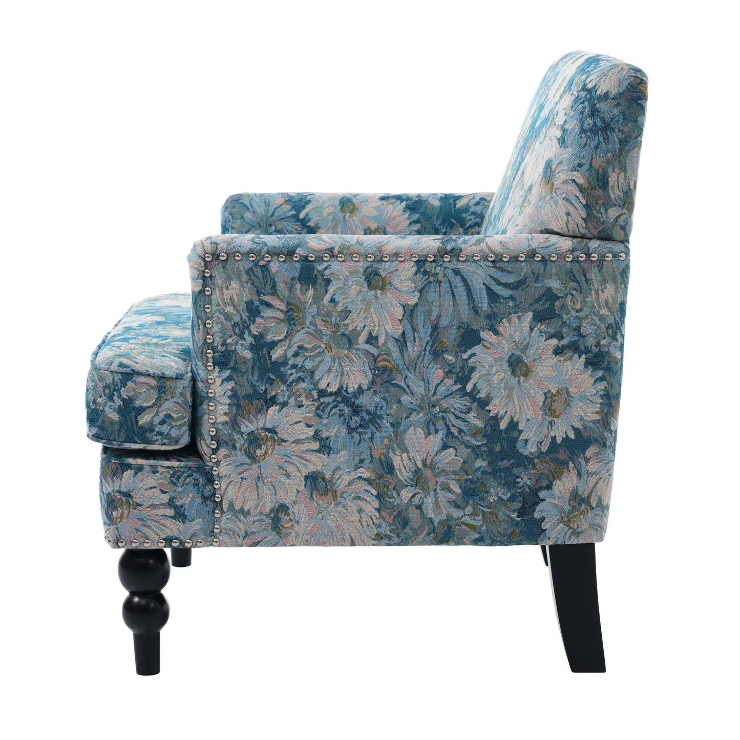 Harrison Tufted Club Chair blue floral upholstery with nailhead trim HouseOfZazla on Tampa Home & Garden Store