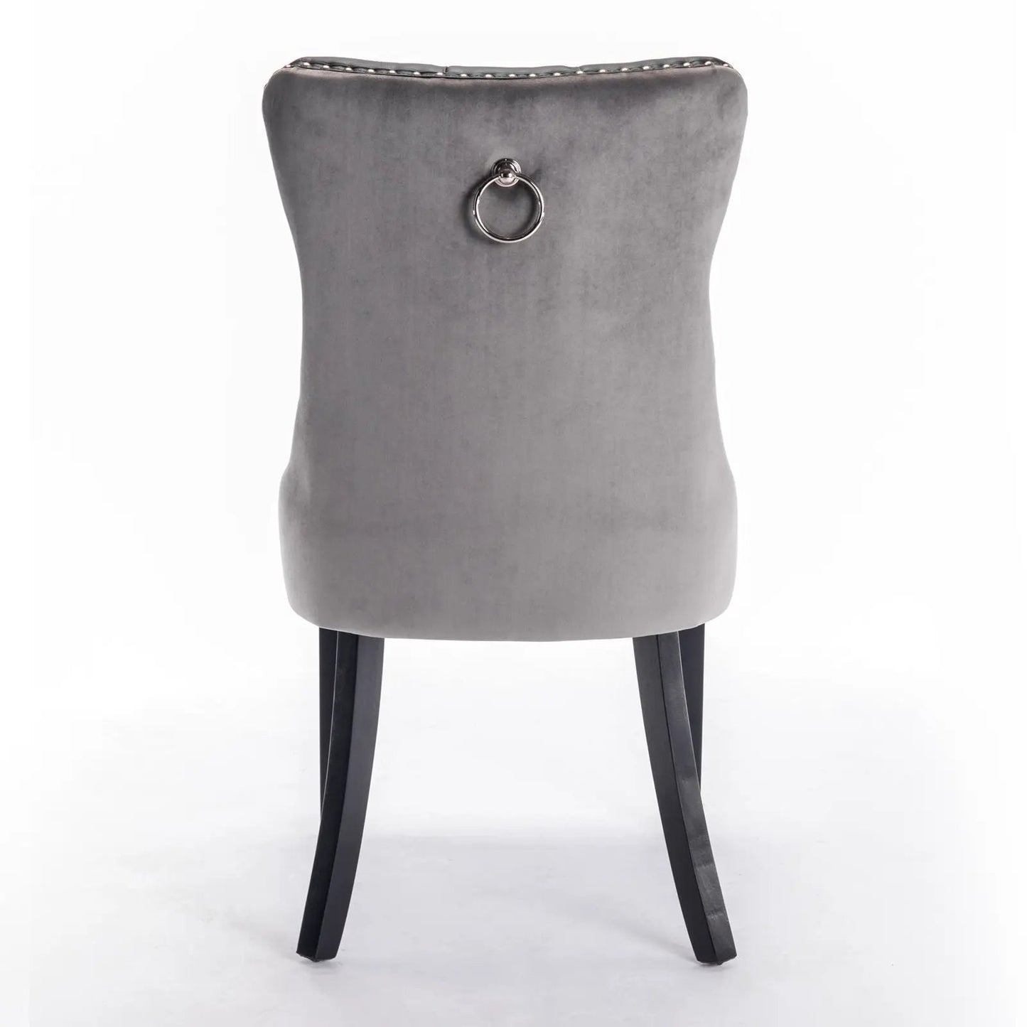 Nikki modern upholstered dining chair set of 2 grey velvet with ring pull back and black legs on Tampa Home & Garden Store