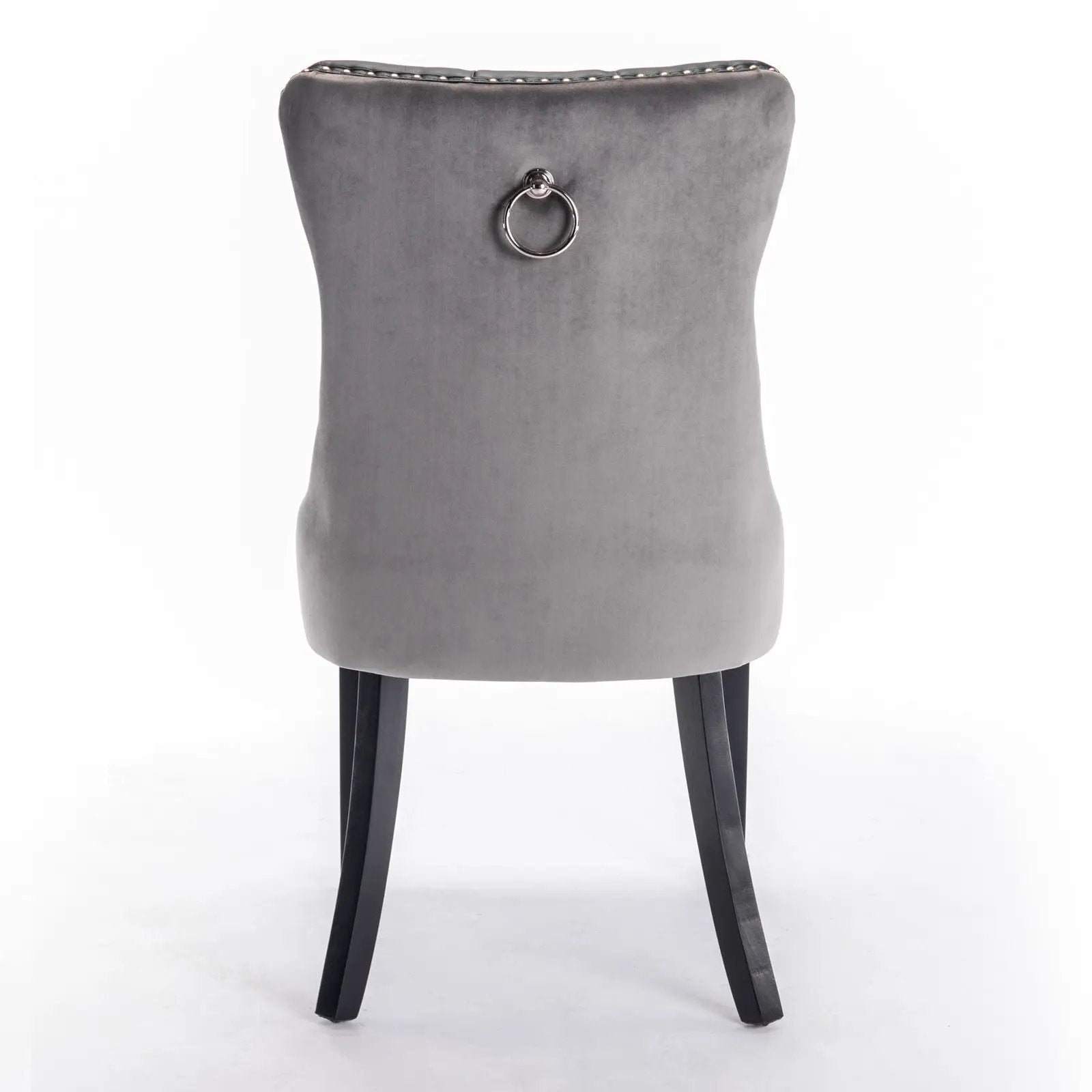 Nikki modern upholstered dining chair set of 2 grey velvet with ring pull back and black legs on Tampa Home & Garden Store