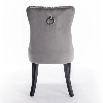 Nikki modern upholstered dining chair set of 2 grey velvet with ring pull back and black legs on Tampa Home & Garden Store