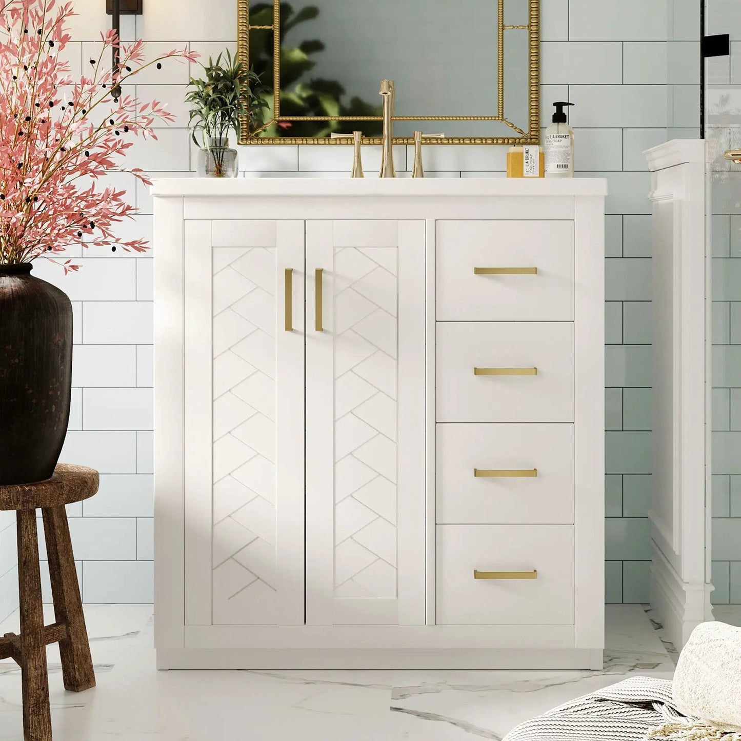 Bathroom vanity with sink, 3-drawer soft-close doors, gold hardware Unique Piece Furniture on Tampa Home & Garden Store