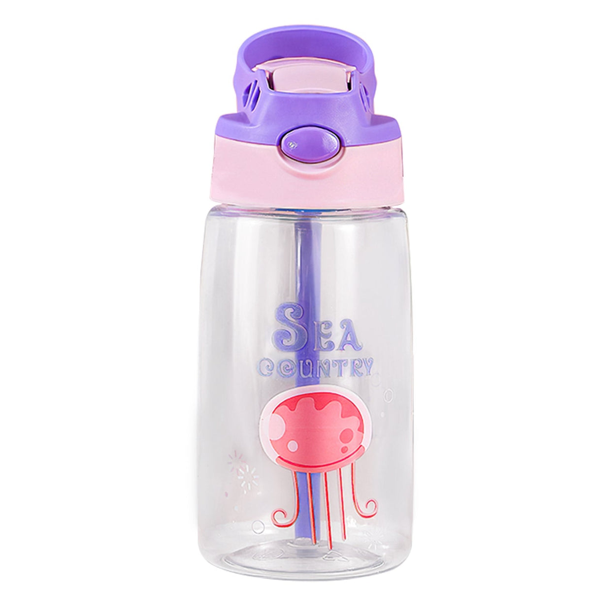 GemGear 16.2oz kids water bottle with straw, leak-proof, purple lid jellyfish art on Tampa Home & Garden Store