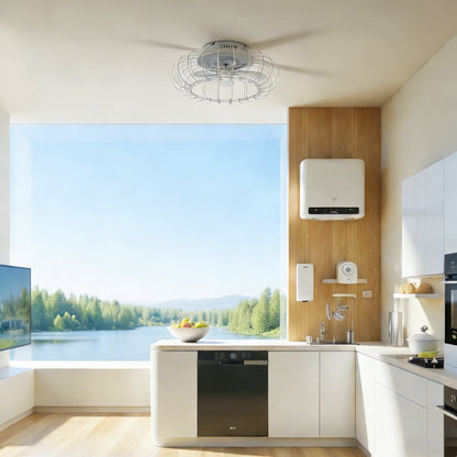 21'' Low Profile Bladeless Ceiling Fan with Lights, white cage design, HouseOfZazla on Tampa Home & Garden Store