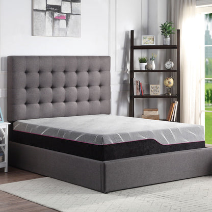 HouseOfZazla 11-inch Renew Cooling GelCare Memory Foam Mattress on gray tufted bed on Tampa Home & Garden Store
