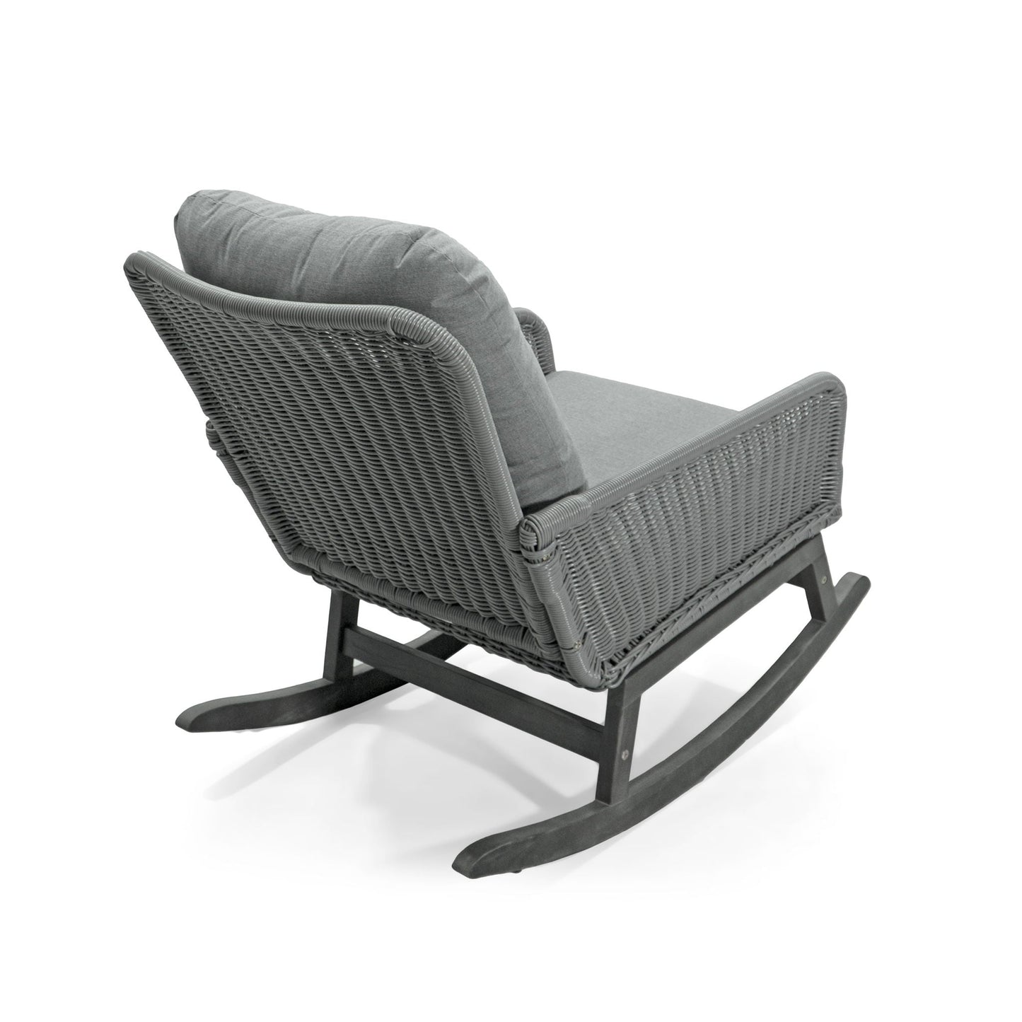 Contemporary Minimalist Wicker Rocking Chair with gray cushions HouseOfZazla on Tampa Home & Garden Store