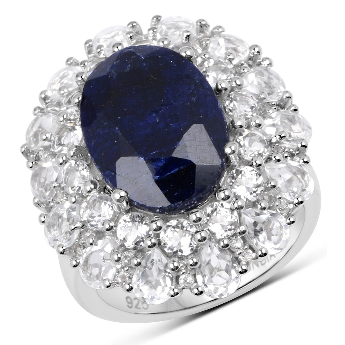 10.64ct dyed sapphire halo ring with white topaz set in .925 sterling silver by Bids.com on Tampa Home & Garden Store