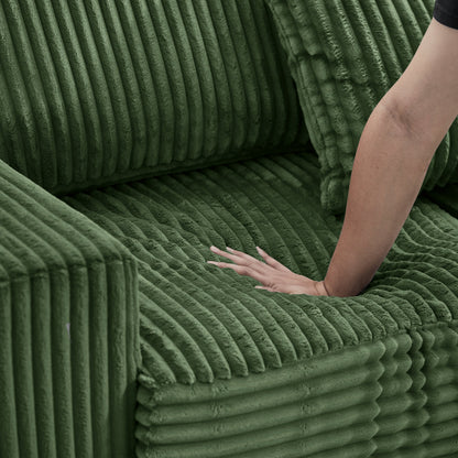 93in velvet sofa by HouseOfZazla in deep green with plush ribbed texture and a hand on cushions on Tampa Home & Garden Store