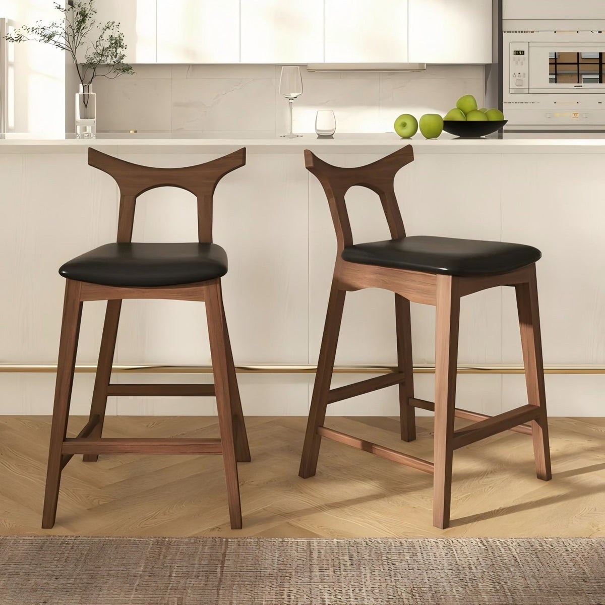 Upholstered square bar chairs set of 2 with solid wood frames and black cushioned seats on Tampa Home & Garden Store