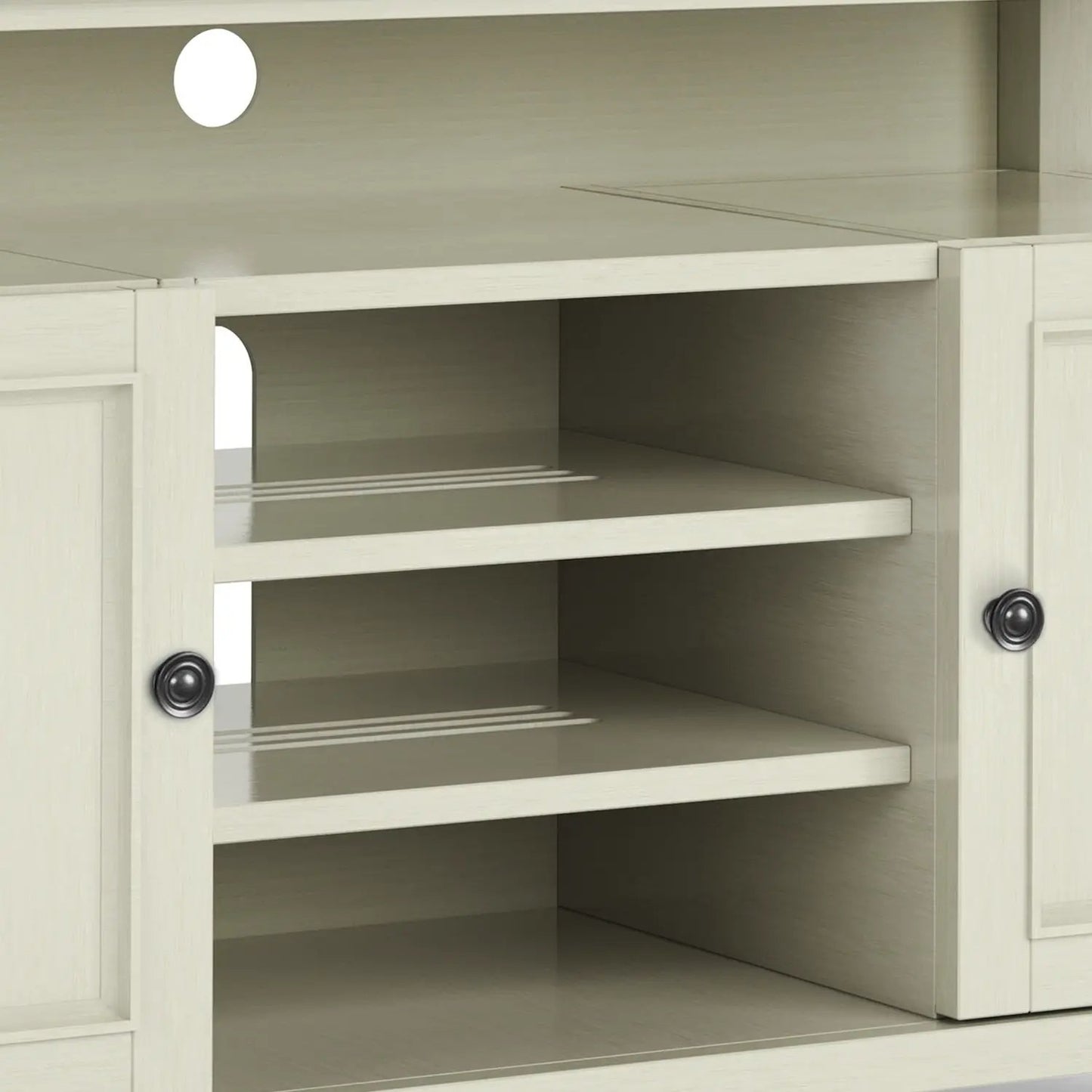 Amherst TV Media Stand in light wood with open shelves and cabinet doors, black knobs on Tampa Home & Garden Store