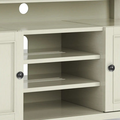 Amherst TV Media Stand in light wood with open shelves and cabinet doors, black knobs on Tampa Home & Garden Store