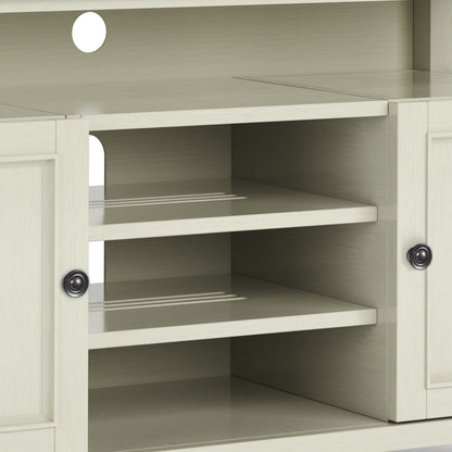 Solid wood TV stand with adjustable shelves in light cream finish on Tampa Home & Garden Store