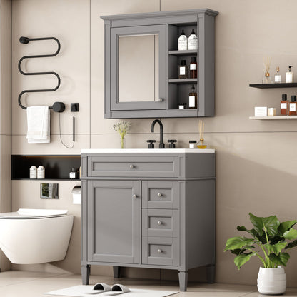 Gray Bathroom Vanity with a Top Sink and Cabinet