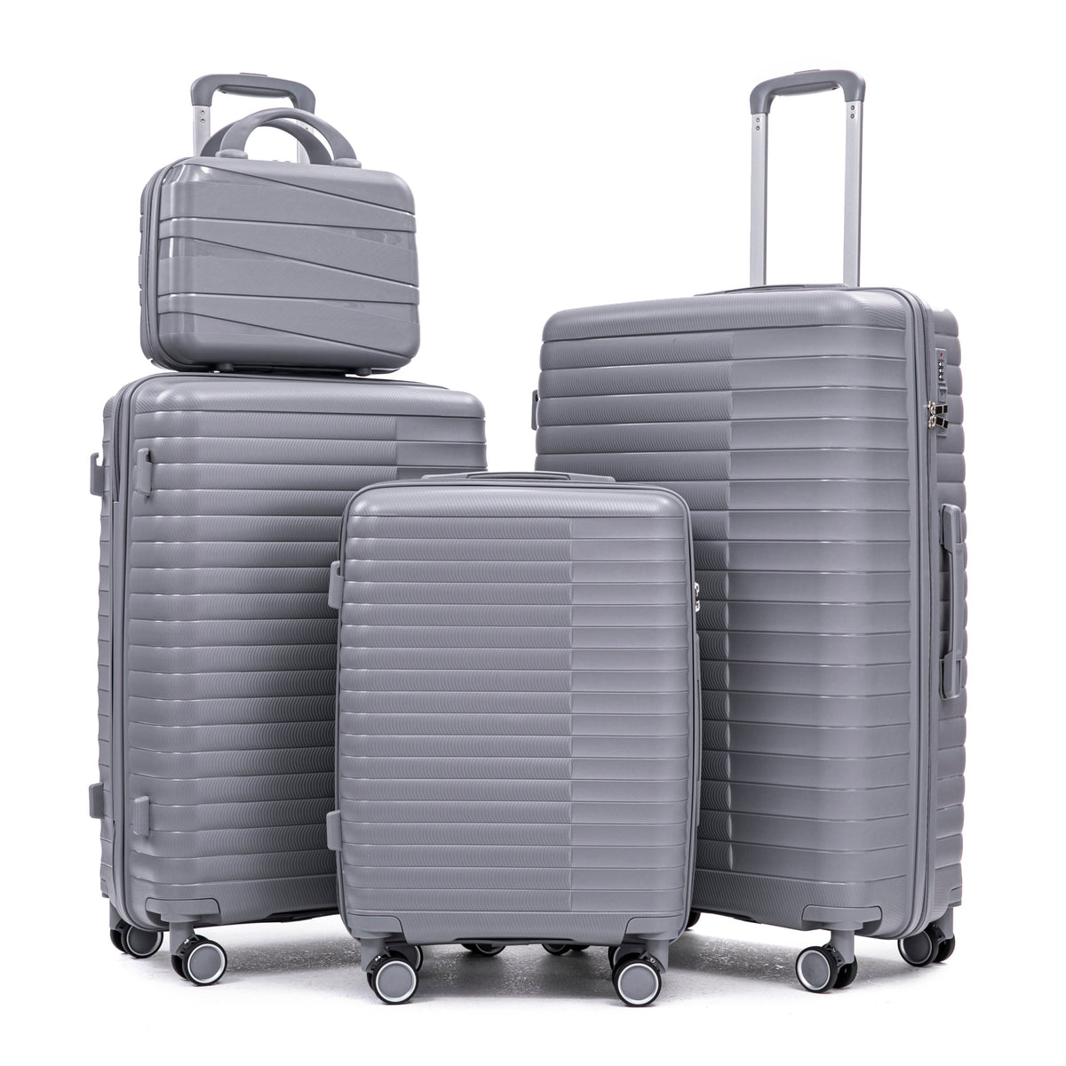 4-Piece PP Spinner Luggage Set with Cosmetic Case in light gray, textured shells HouseOfZazla on Tampa Home & Garden Store