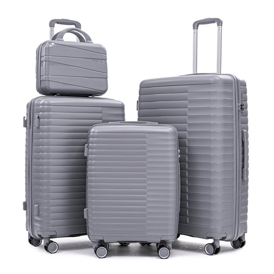 4-Piece PP Spinner Luggage Set with Cosmetic Case in light gray, textured shells HouseOfZazla on Tampa Home & Garden Store