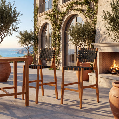 Acacia Wood Outdoor Side Chair and Woven Seat